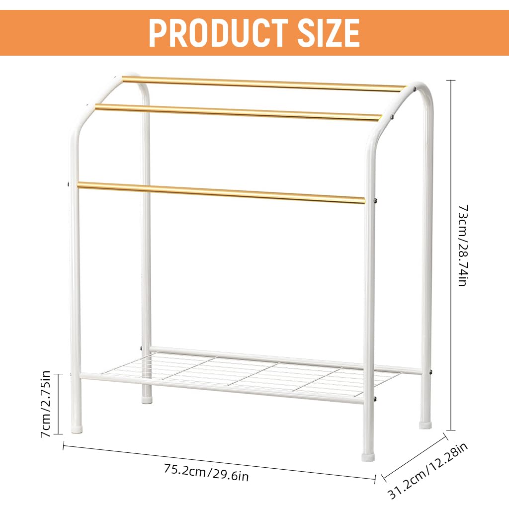 HASTHIP Towel Rack for Bathroom and Balcony featuring Triplet Stepped Bars | 75.2x31.2x73 cm Metal Frame