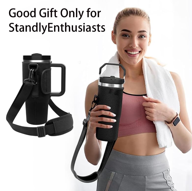 ZIBUYU Water Bottle Carrier Bag for Daily Use with Adjustable Strap and Black Fabric | Fits Most Tumblers