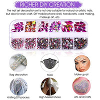 MAYCREATE® Nail Art Rhinestones Kit Purple Rhinestones Geometry Shape Flatback Glitter Round Bead with Pickup Pen Tweezer for DIY Manicure Craft Decoration Nail Art Salon