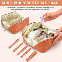 MAYCREATE® Large Capacity Cosmetic Travel Bag, Cosmetic Pouch PU Waterproof Design with Handle and Divider, Wide Opening Cosmetic/Makeup Organizer Bags for Women, Orange