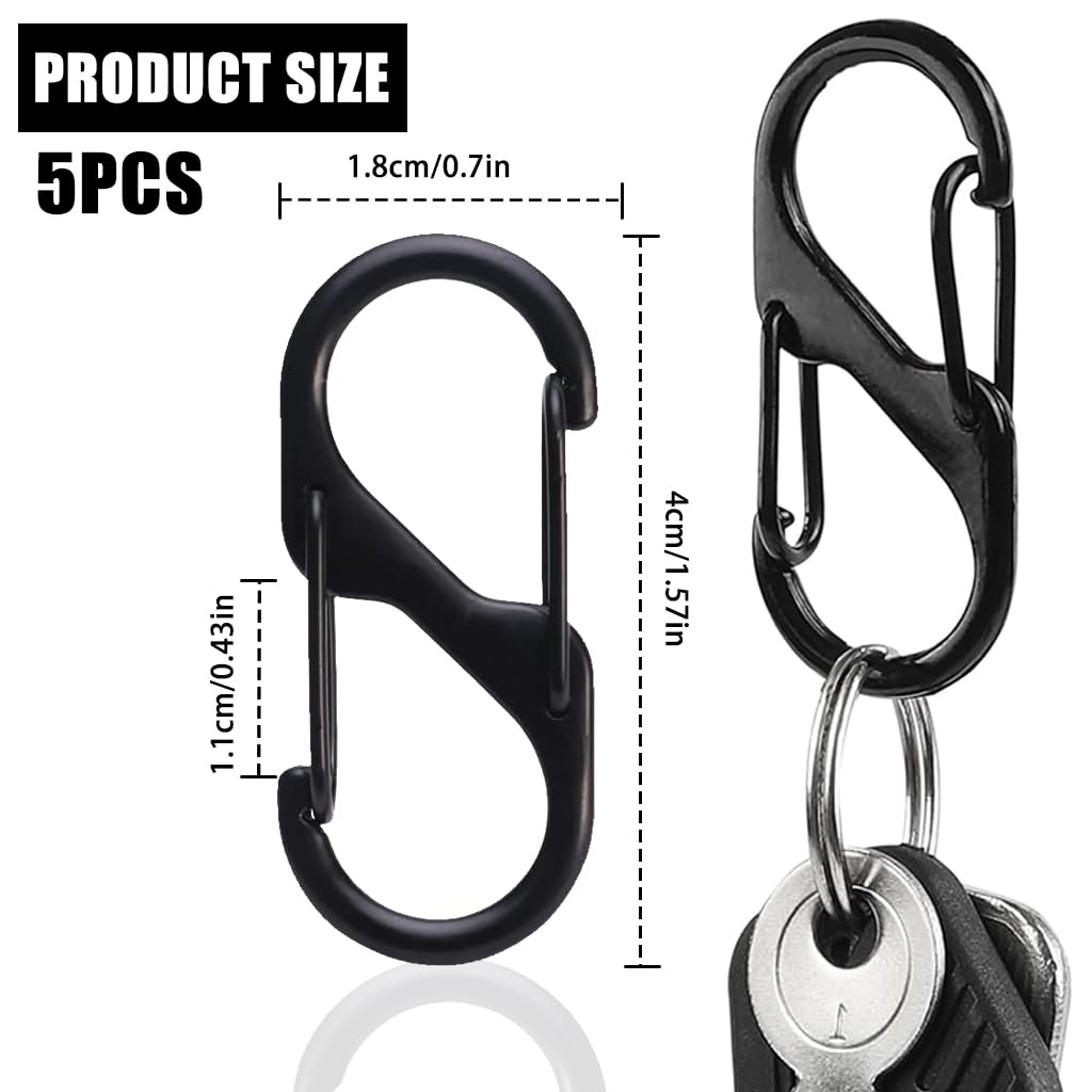 Proberos® Dual Hook S Carabiners, Quick Release Design, Heavy-Duty Zinc Alloy, Versatile for Backpack, Camping, Organizing, Multi-Purpose Durable S Hooks - Outdoor Gear Essentials (5 Pcs)