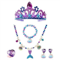 Venzina® Kids Jewellery Set for Girls, Mermaid Princess Crown, Necklace, Bracelet, Earrings and Ring Set, Mermaid Theme Party Dress up Jewelry Gift for Girls 4-12 Years Old