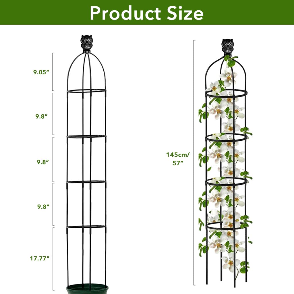 HASTHIP Climbing Trellis for Garden Plants with 145cm Obelisk Structure and Owl Topper | Decorative Support for Flowers and Ivy