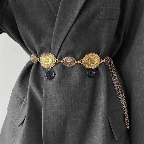 SANNIDHI® PALAY Waist Belt for Women Golden Metal Concho hip belt for women saree Waist Belt Adjustable boho Western Fashion saree Belt women Chain Belts for Dresses, Jeans, Skirts 3 PCS
