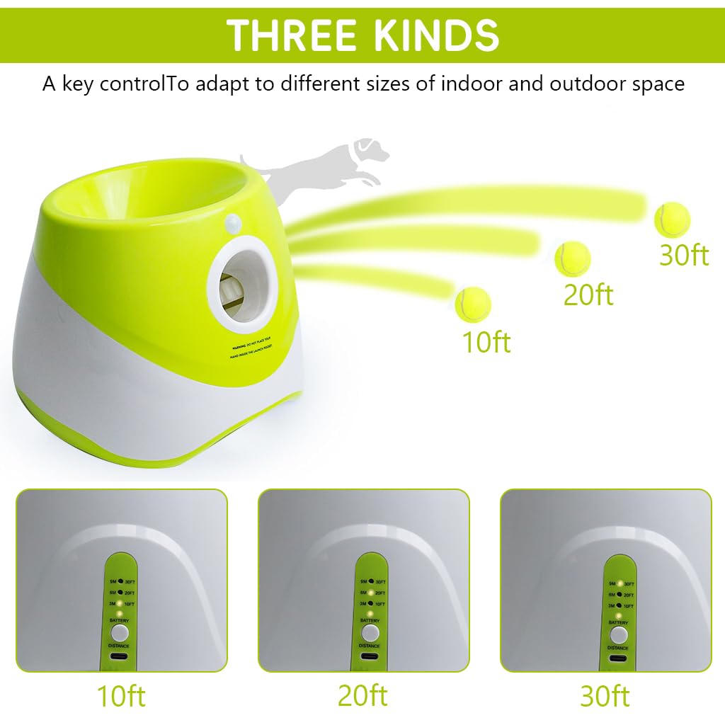 Qpets Dog Ball Launcher for Indoor and Outdoor Play with 10–30 ft Distance & USB Rechargeable Machine
