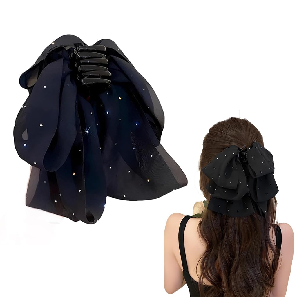 ZIBUYU Hair Clip for Women featuring Anti Slip Grip and Chiffon Bow in Elegant Black | Daily to Wedding Wear