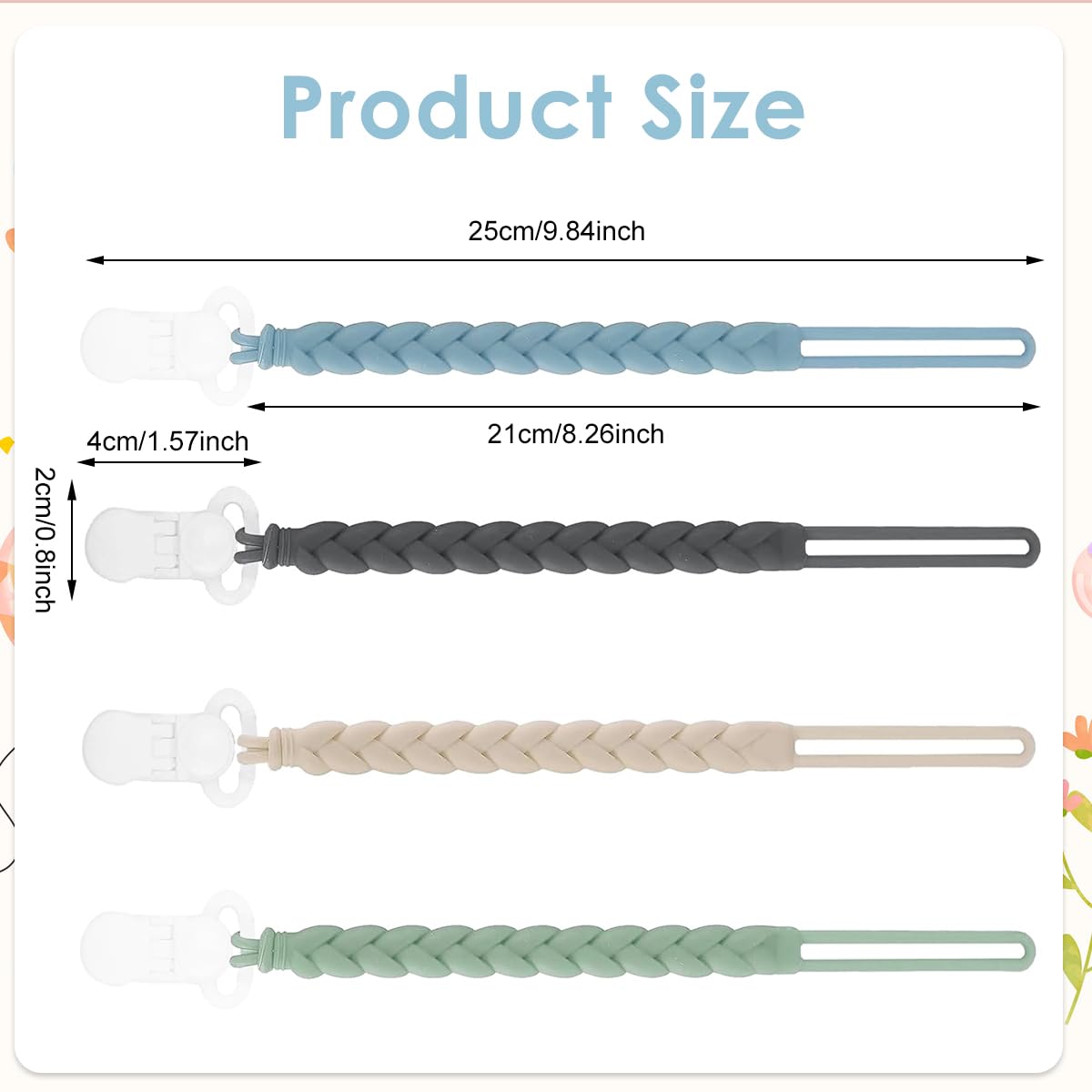SNOWIE SOFT Pacifier Clip Straps for Anti-Lost Use featuring Woven Silicone | 4-Color Set