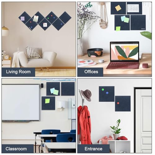 Climberty® 6-Piece Felt Board Bulletin 30x30cm Self-Adhesive Wall Panel with 50 Pushpins Message for Notes Photos Schedules Blue 3PCS