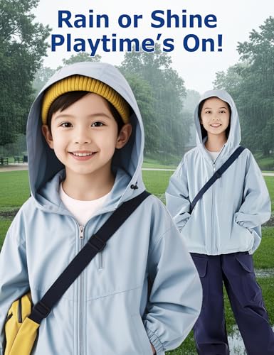 Venzina® Kids Outdoor Jacket, Fashion Hiking Jacket Windproof & Splashproof Zippered Hoodie, Dual Pocket Design, Elastic Cuff, Autumn Spring Outdoor Coat for Girls & Boys,