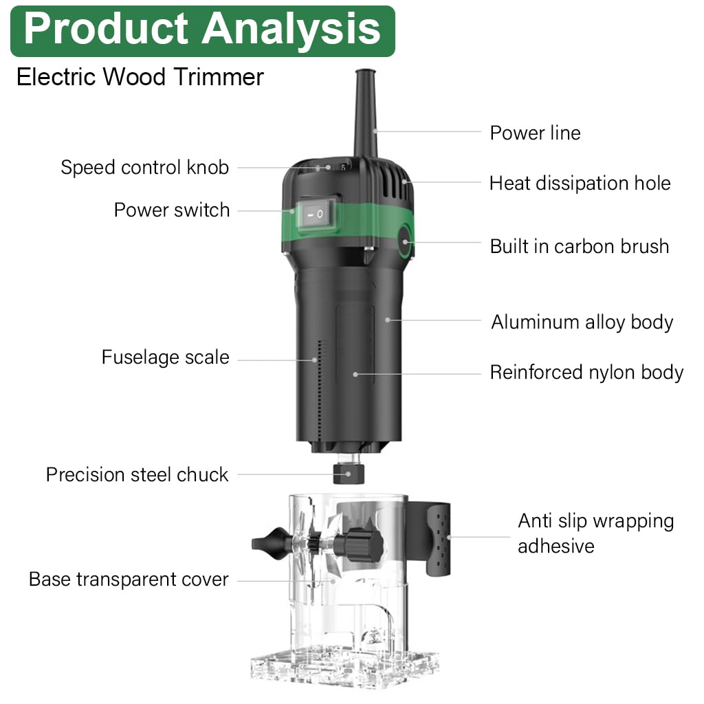 Serplex® Electric Wood Router 800W Electric Wood Router Wood Trimmer 33000R/MIN Wood Router with 6 Speeds Anti-slip Handle Design Wood Work Router Tool for Sharping Edge, Trimming