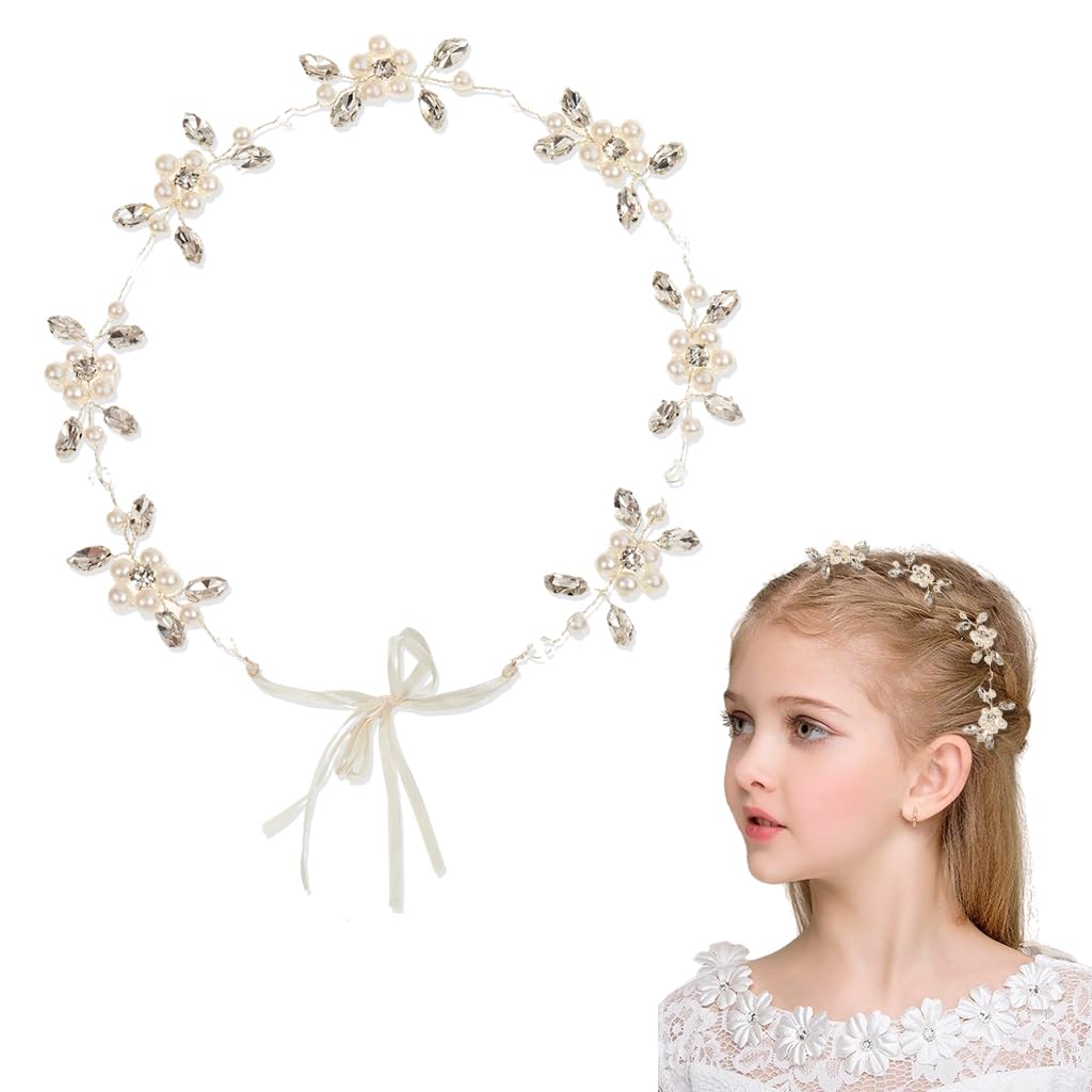 Venzina® Flower Crown Tiara for Women Bride, Pearl Headband for Girls 8+ Years Old, Crystal Tiara for Girls Wedding Hair Band for Women Bridal Hair Accessory for Wedding, Party (Not for Toddlers)