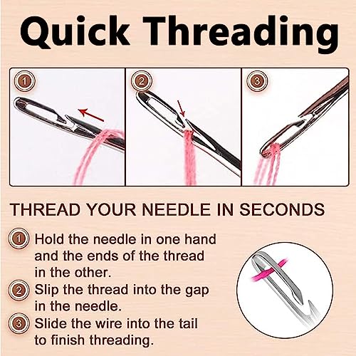 HASTHIP® 90PCS Quilting Needle Self-Threading Quilting Needle with Wooden Needle Case Long Quilting Needle of Various Sizes Easy Self-Threading Quilting Needle for Quilting, Embroidery, Hand Sewing