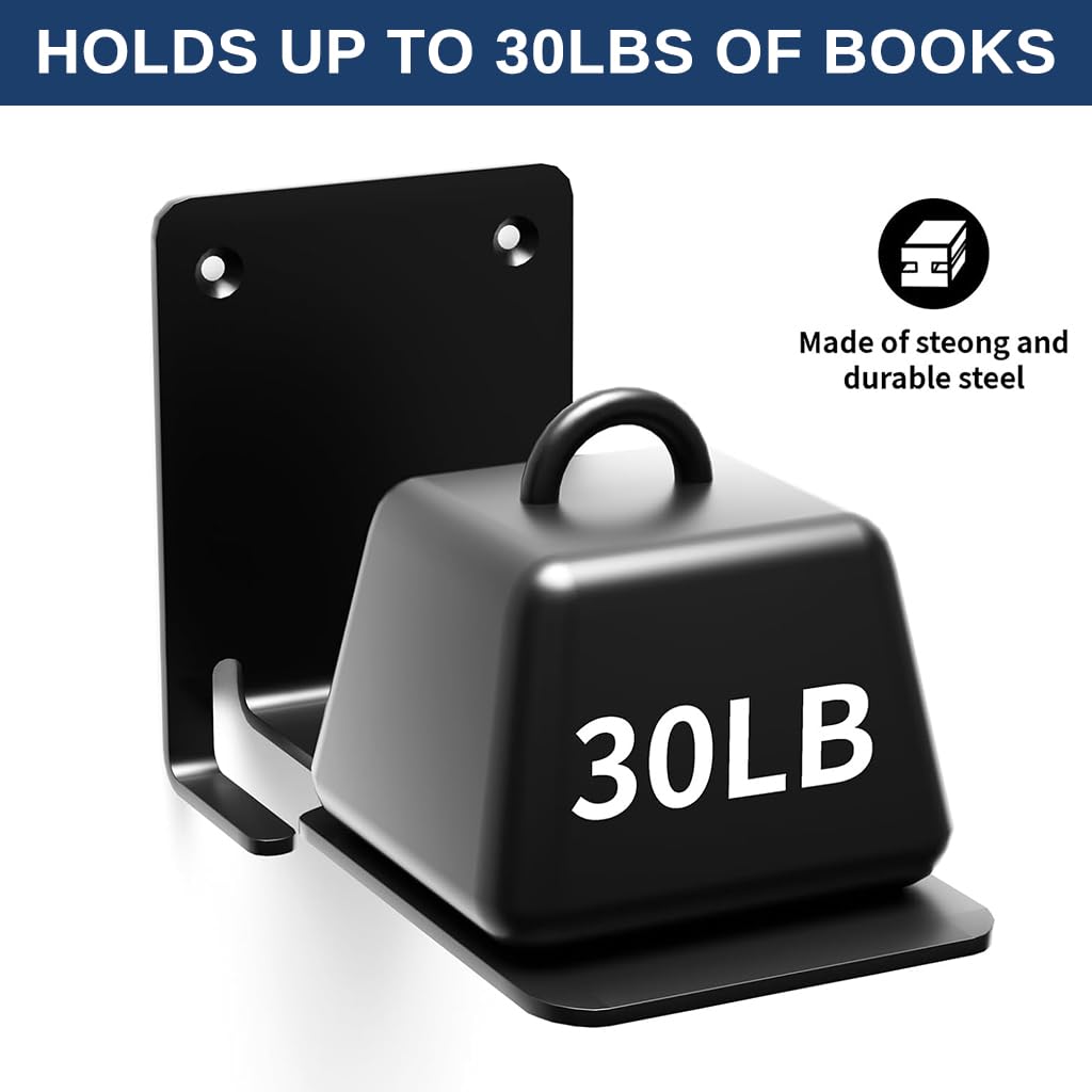 HASTHIP Invisible Wall Book Shelf for Stylish Storage with Screw Mounted Design | 2Pcs Black Metal