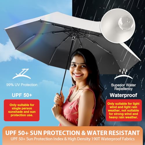 Venzina® Sun Umbrella Travel Compact Folding Umbrella Windproof Rainproof UV Protection Umbrellas with Black Anti-UV Coating Dark Green