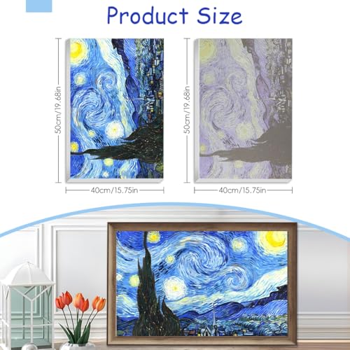 HASTHIP® DIY Art Paint Kit by Number Starry Night Painting Pre-Framed Canvas Oil Set Beginners 15.7x19.6 inches 3PCS