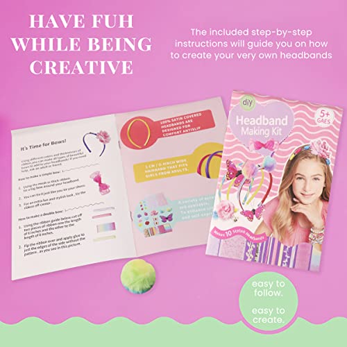 PATPAT® DIY Headband Making Kit for Girls, Create Your Own Headbands, Includes 10 Headbands with Assorted Accessories and Charms, Fashion Fun Arts & Crafts Toy Gift for Girls Ages 5-12