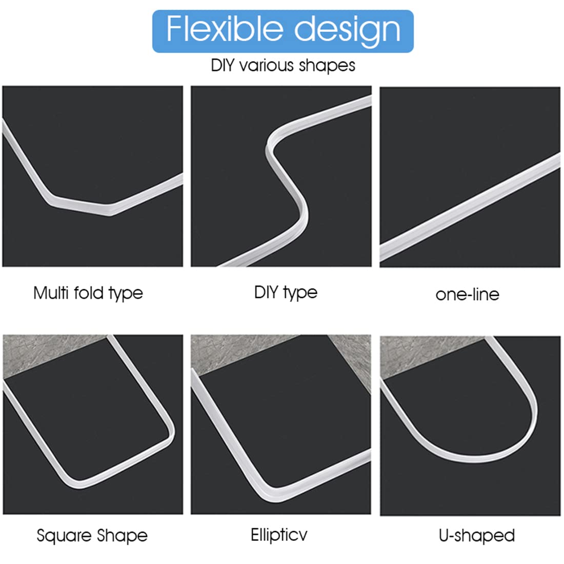HASTHIP Shower Water Barrier for Wet and Dry Separation with Self Adhesive Design 39.3in Rubber Threshold White