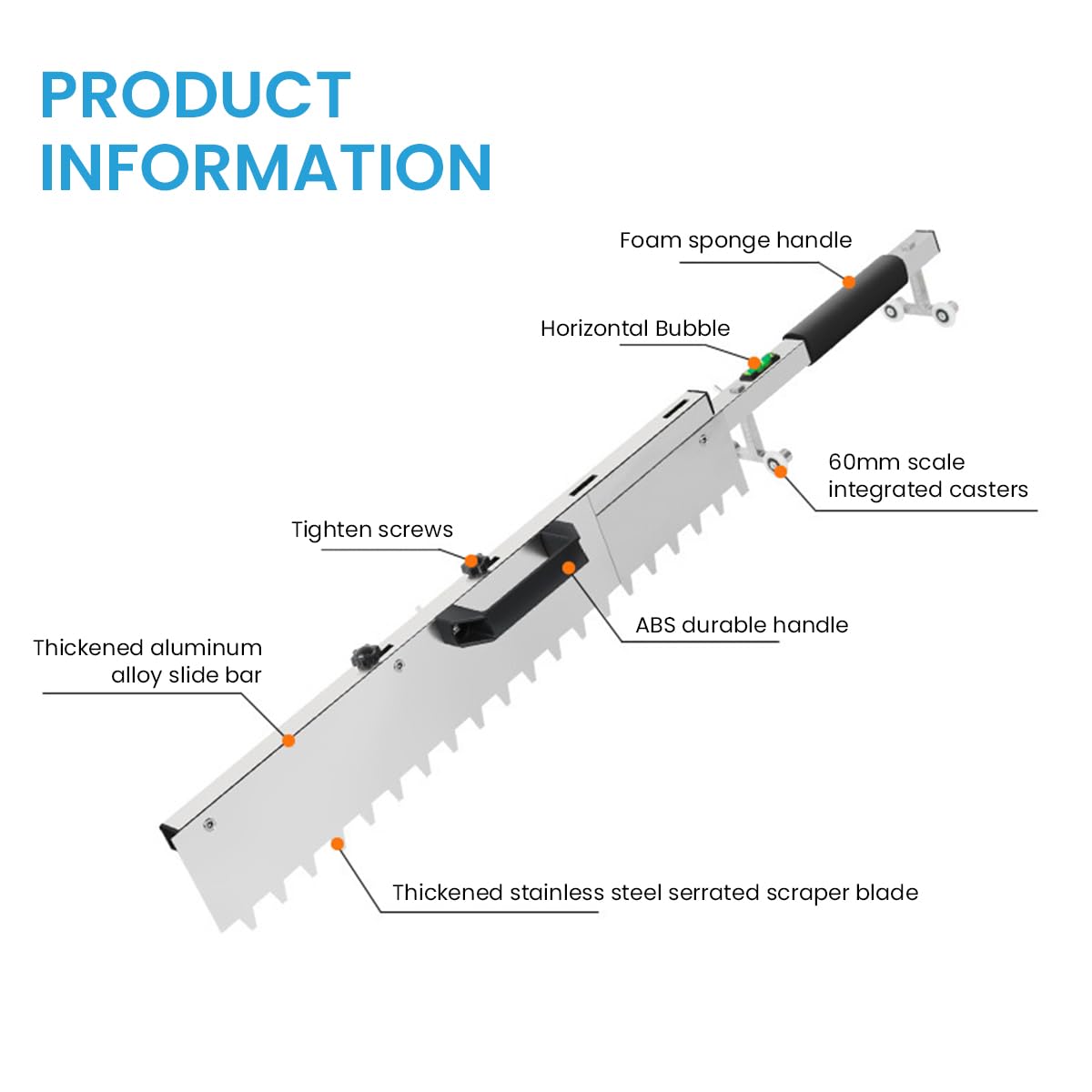 Serplex® Adjustable Plastering Trowel with Handle Stainless Steel Plastering Trowel Notched Trowel Serrated Edge Trowel with Adjustable Depth Multifunctional Trowel for Spreading, Leveling