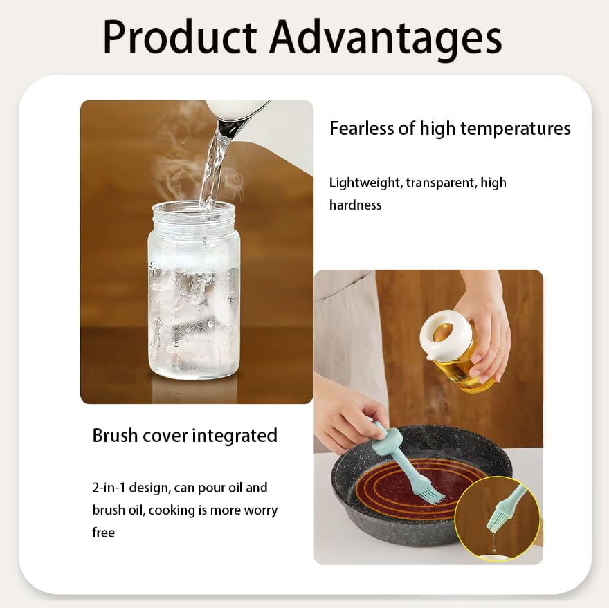 ZIBUYU Glass Olive Oil Dispenser Bottle for Cooking and Baking with 230ml Capacity | Integrated Silicone Brush and Lead-Free Design