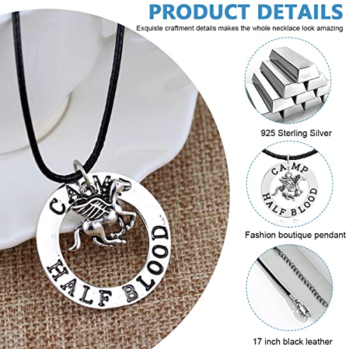 SANNIDHI® Percy Jackson Necklace for Men Women Stylish Metal Stainless Steel Camp Half Blood Pendant Black Chain Locket Accessories Jewellery Birthday Gift Boys Boyfriend 3 PCS
