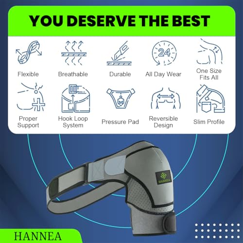 HANNEA® Shoulder Brace for Women and Men Shoulder Compression Sleeve for Torn Rotator Cuff AC Joint Pain Relief Dislocated Adjustable Fits Left Right Arm 3 PCS