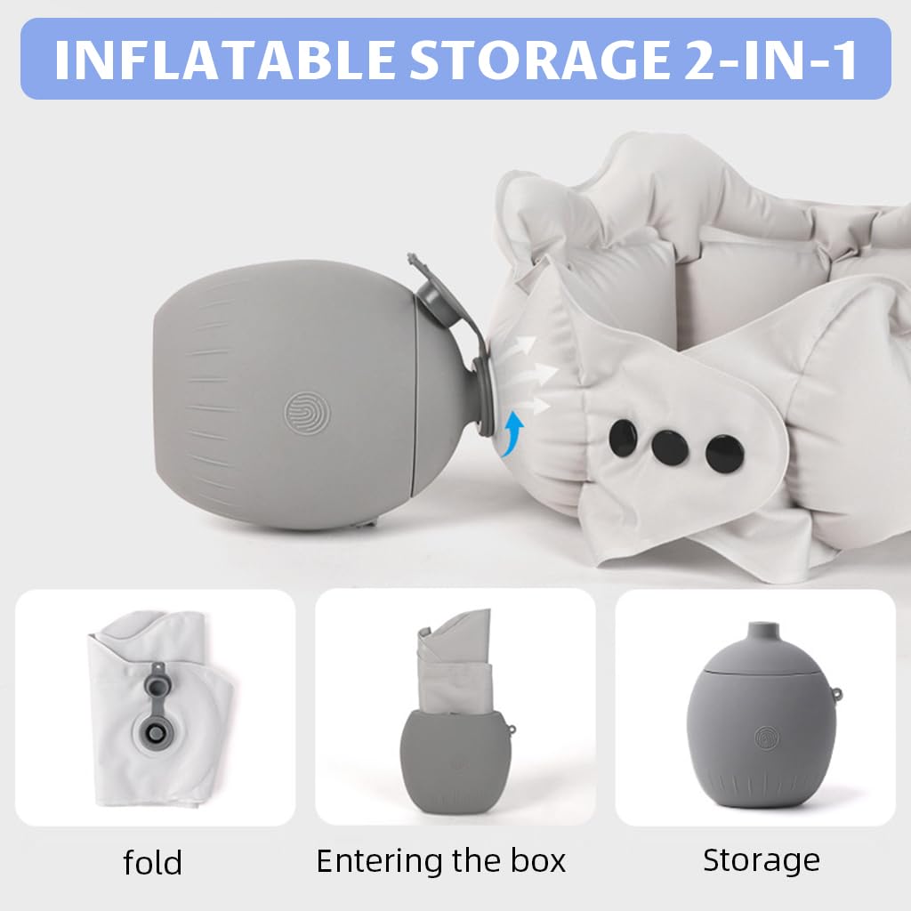 HANNEA Inflatable Neck Pillow for Travelling with Ergonomic Crown Support and Cool Touch Fabric | Packable Cervical Pillow for Neck Pain Relief