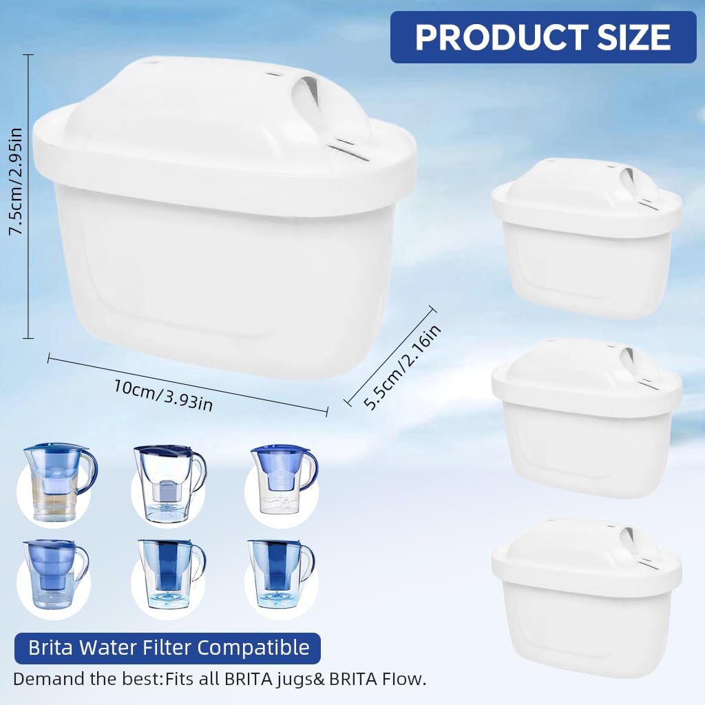 HASTHIP Compatible with Brita Water Filter Pitchers for Clean Drinking Water | 3 Pack Filters with 32 Gallon Capacity