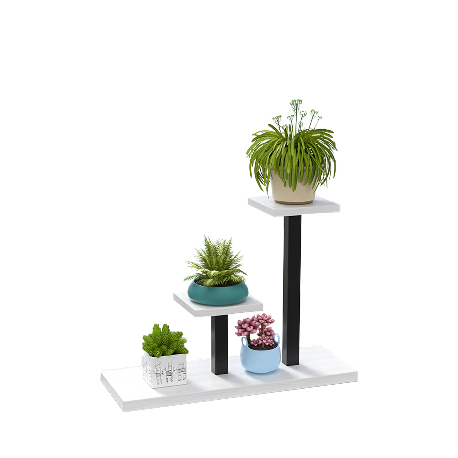 HASTHIP® 3-Tier Floor Planter Rack Decor Stand with Base, Minimalist Metal Stepped Plant Stand for Small Planters, Succulent Holder, Room Decor Display, Storage Organizer, 43.5x15.5x35cm