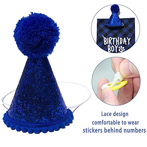 Qpets® Dog Gifts Hat for Birthday Cute Party Bandana Supplies Set Number Label Square Scarf and Doggie Blue Pack of 1 2PCS