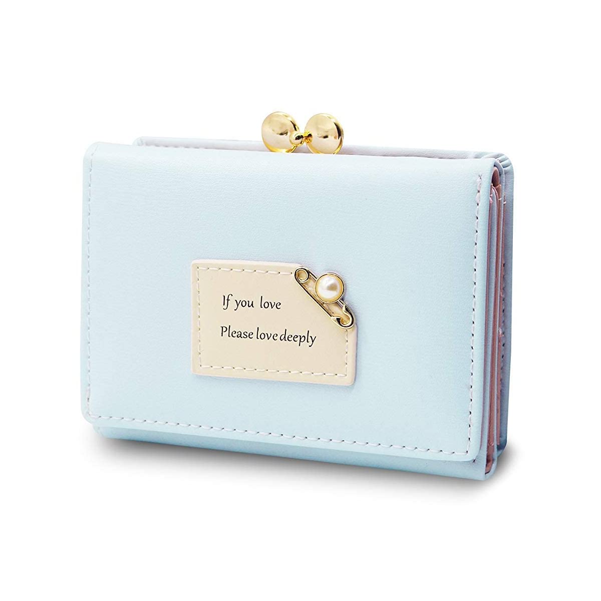 PALAY Mini Wallet for Women with Heart Metal Buckle and Card Slots | Blue PU Leather Clutch