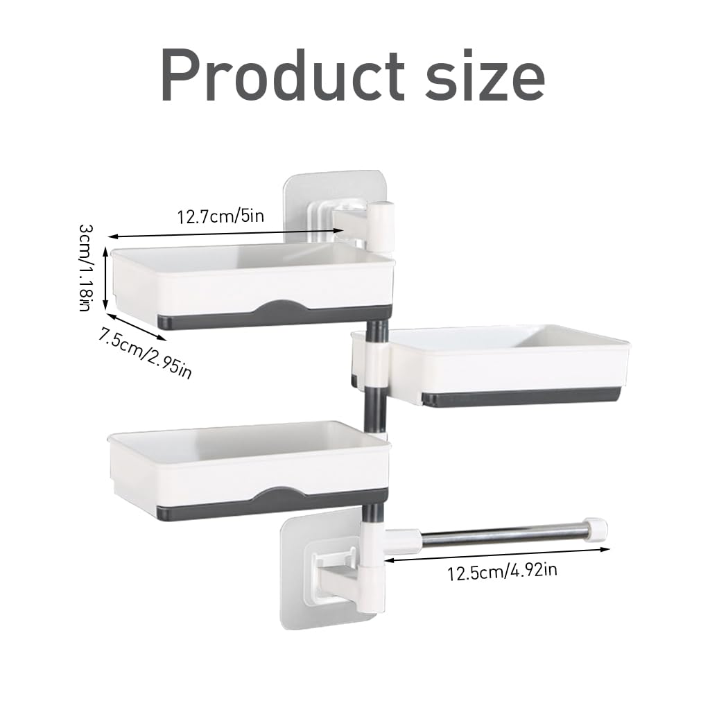 HASTHIP® Super Powerful Self-Adhesive 3 Layer Soap Dish Holder for Bathroom Shower and Kitchen Wall Mounted Rotatable Soap Holder Saver Box Storage