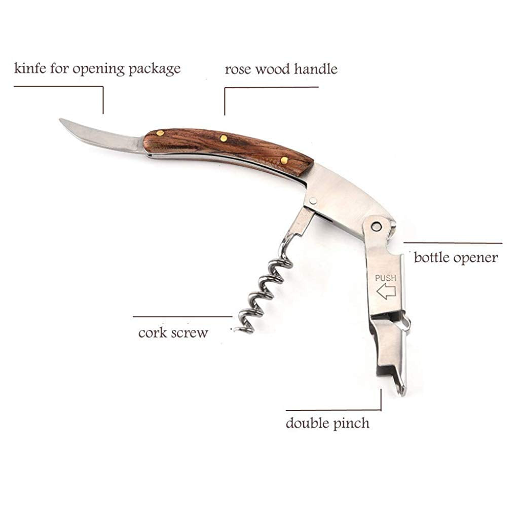 HASTHIP Waiters Corkscrew for Wine and Beer Bottles featuring 3 in 1 Opener 12 cm Stainless Steel Rosewood Handle