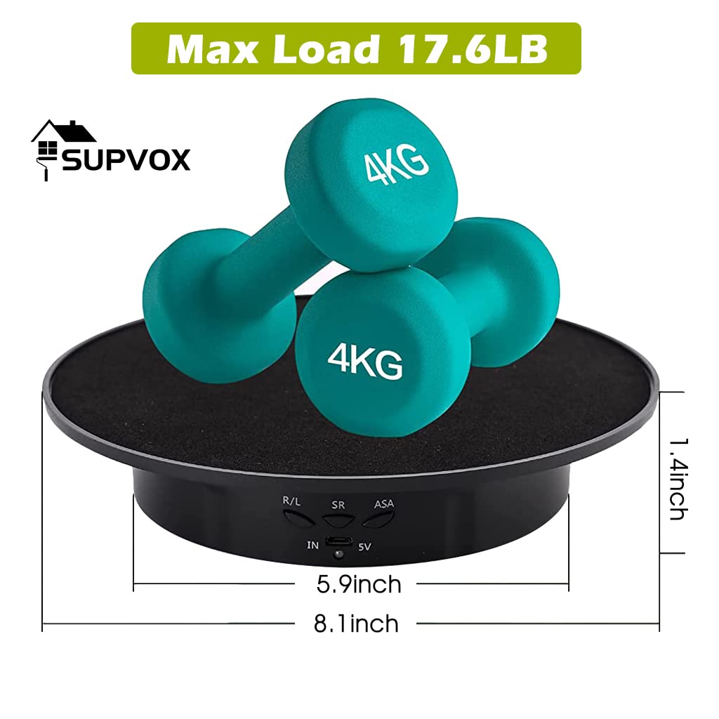 Supvox 1Pcs Electric Rotating Display Stand, USB Charge 360 Degree Rotating Turntable, 20CM /Load 8KG, Multi-Functional Rotary Table for Photography Products Shows, Jewelry, Cake (Without Battery)