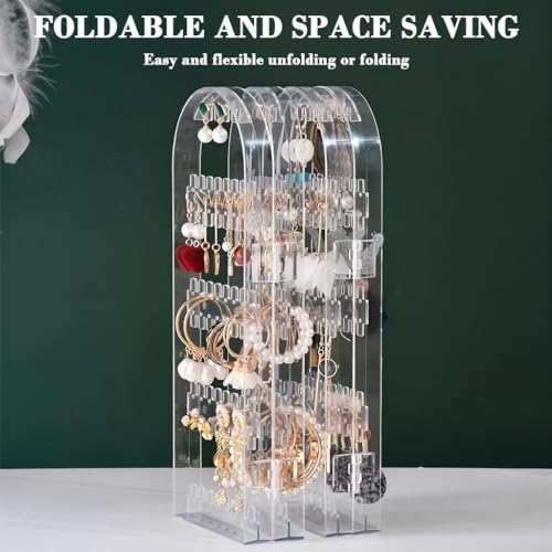 HASTHIP® Earrings Display Stand 4-Panel Desk Earrings Ear Studs Storage Rack, Fashion Clear Mini Folding Screen Design Dresser Ear Jewelry Organizer