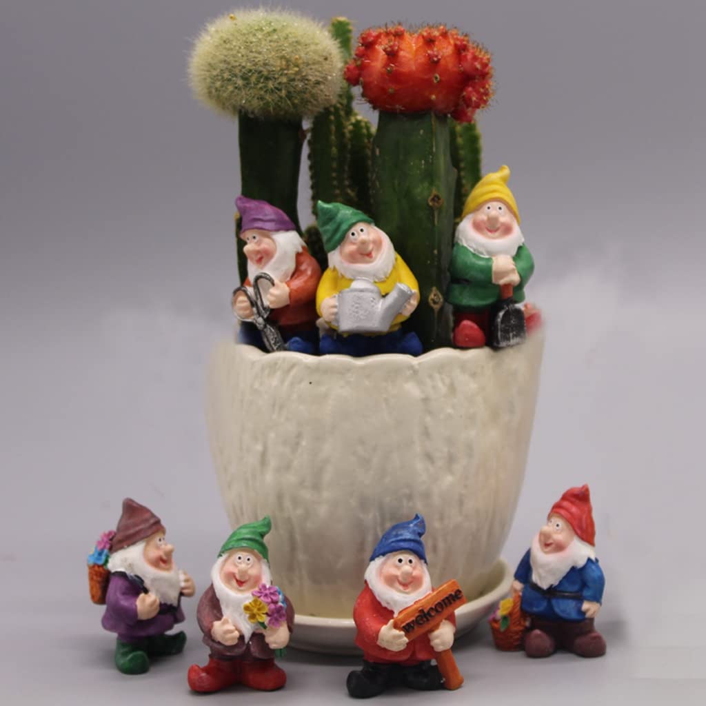 HASTHIP Fairy Garden Miniature Gnomes Set for DIY Decor featuring 7 pcs 6.5×6×9 cm Resin Figures | Cute Dwarf Figurines for Home and Garden