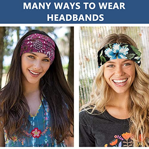 Proberos® 8PCS Bohemian Gym Headbands for Women Men Girls Stretchable Wide Hair Bands with Trendy Floral Prints Yoga Sweatbands Workout Running Tennis Marathon 4 Colors Unisex