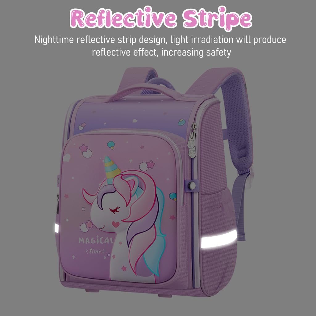 Venzina Unicorn Backpack for School with 31cm×21cm×41cm Capacity and EVA Waterproof Design | Ideal for Girls Aged 7–12
