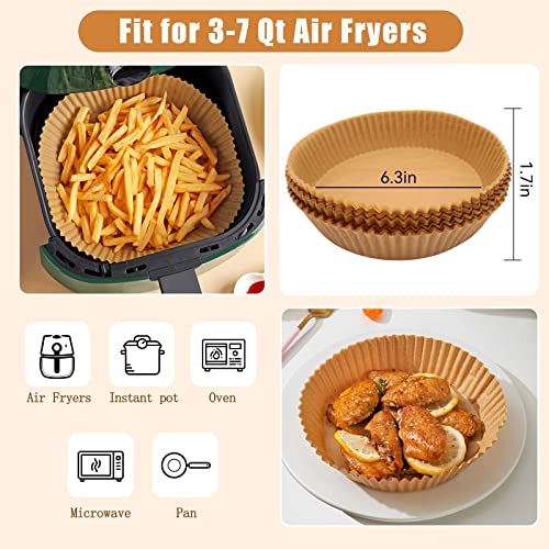 HASTHIP® 100Pcs Air Fryer Disposable Paper Liner, Non-Stick Parchment Paper Plate, Oil-Proof Water-Proof Parchment for Baking Microwave Frying Pan, Steamer, Airfryer (6.3 inches, Natural)