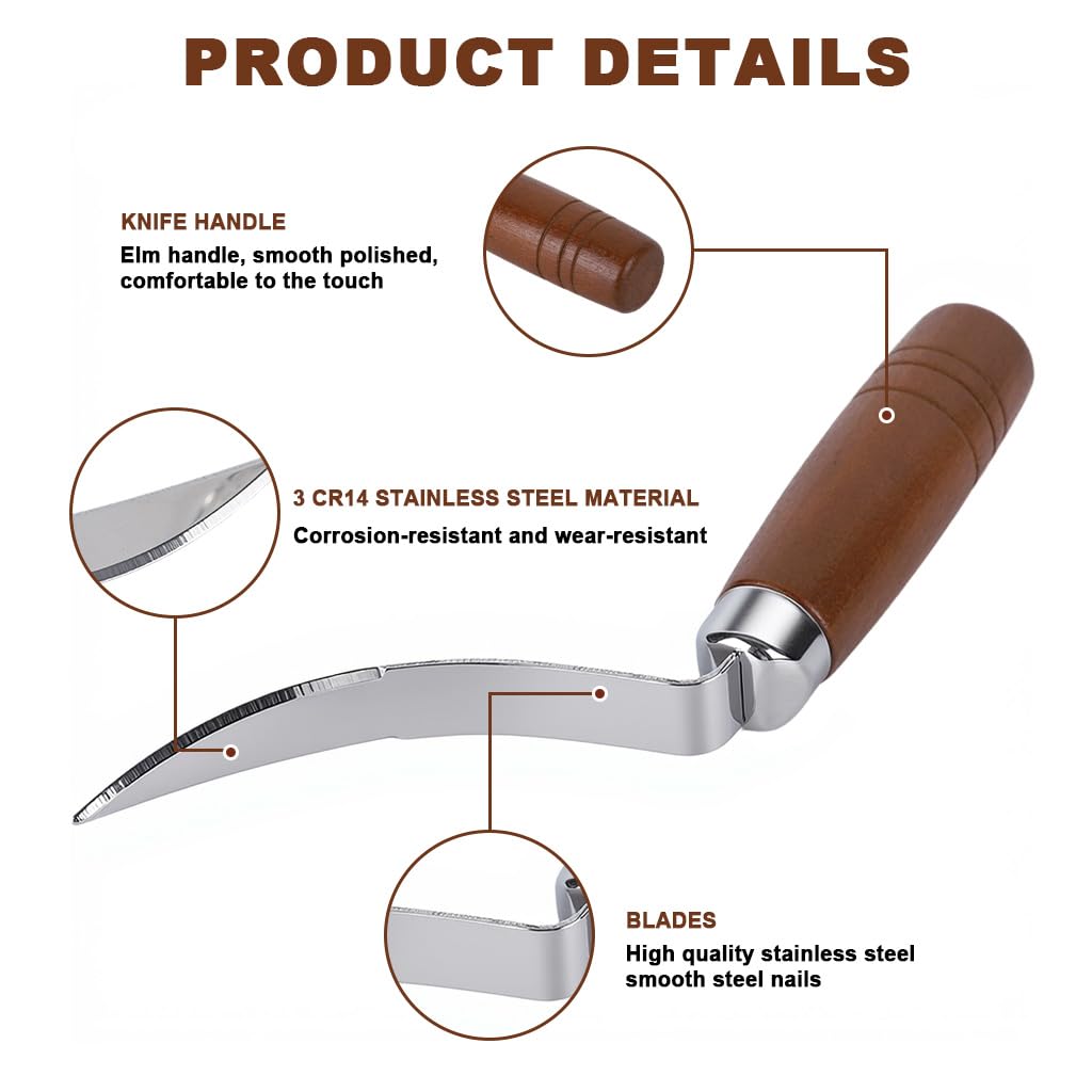 HASTHIP Coconut Pulp Scraper Tool for Easy Pulp Removal with Curved Blade and Wooden Handle