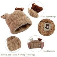 SNOWIE SOFT® Winter Cap for Kids Baby Cap Woolen Cap for Baby Winter Hat Scarf Set, Brown Cartoon Bear Baby Winter Cap for 0 to 3 Year Christmas Gifts