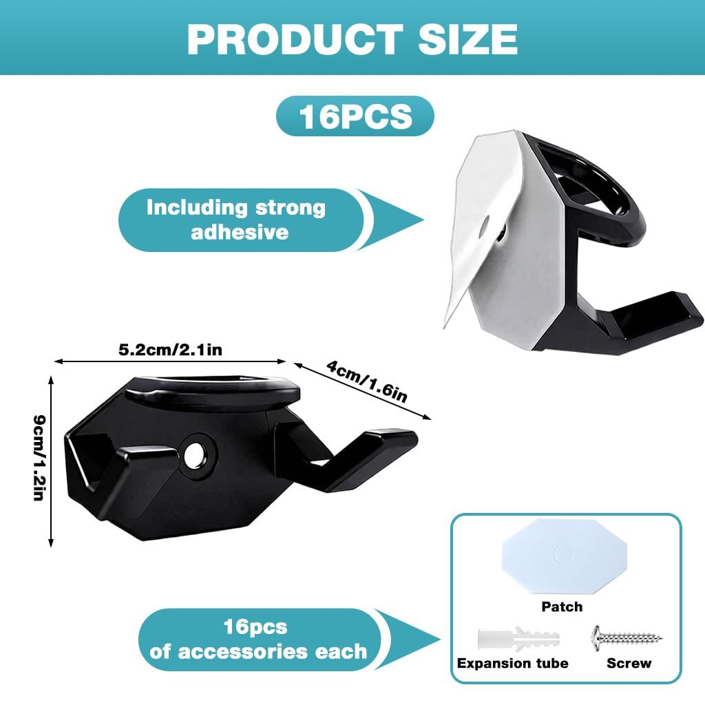 HASTHIP Wall Mounted Hat Hooks for Organized Hat Storage with No Drill and Screw Fix Mount | 16Pcs Self Adhesive Holders