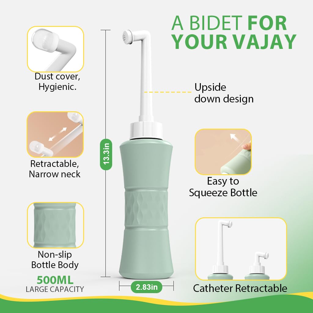 HANNEA Bidet Sprayer for Personal Hygiene with 500ml Bottle and 2 Interchangeable Nozzles | Travel Cleansing Care
