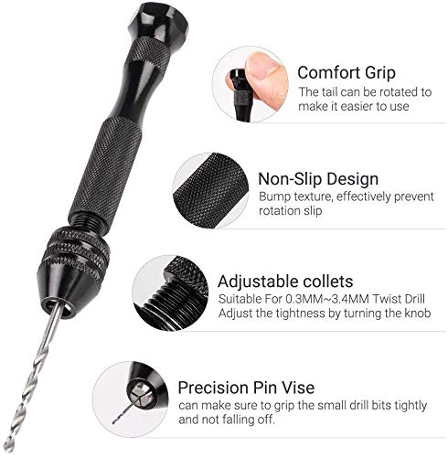 SANNIDHI Hand Twist Drill Bits Set for Metal Wood and Jewelry with 3 Claw Chuck featuring 25 Pcs Aluminum Alloy Pin Vise | Ideal for Precision DIY Work