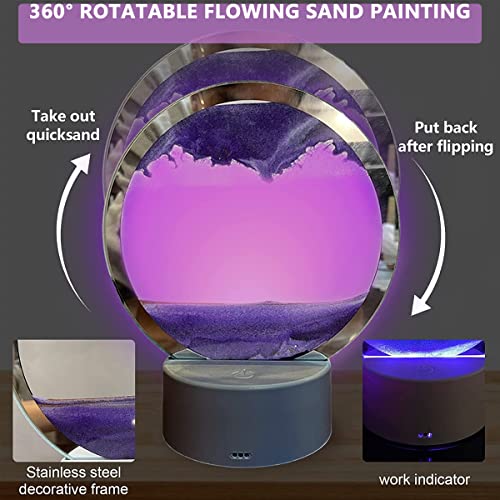 HASTHIP® Moving Sand Art Desk Decoration 3D Showpiece for Home Decor with LED Light Up Base, Glass Art Desk Decoration for Living Room, Office, Table Decorative Items Gifts(Blue)