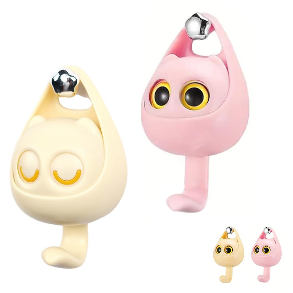 HASTHIP Cartoon Wall Hooks for Entryway and Bathroom with Blinking Eyes Design | 2Pcs No‑Drill Dual Color Hangers