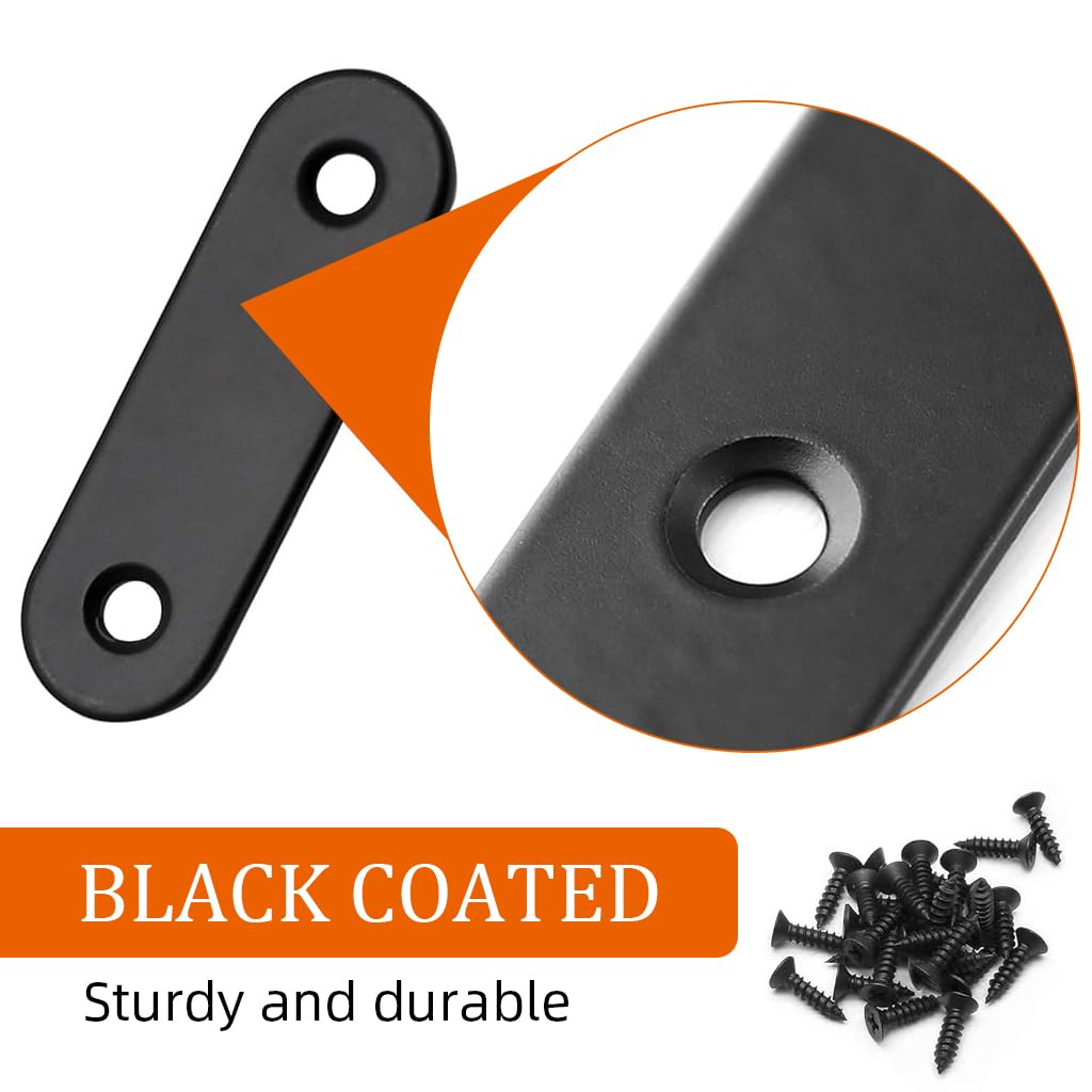 Serplex Flat Plate Straight Brackets Set for Wood and Furniture with Screws 12 Pcs 50mm Black Stainless Steel | Ideal for Shelves and Bed Frame Repairs