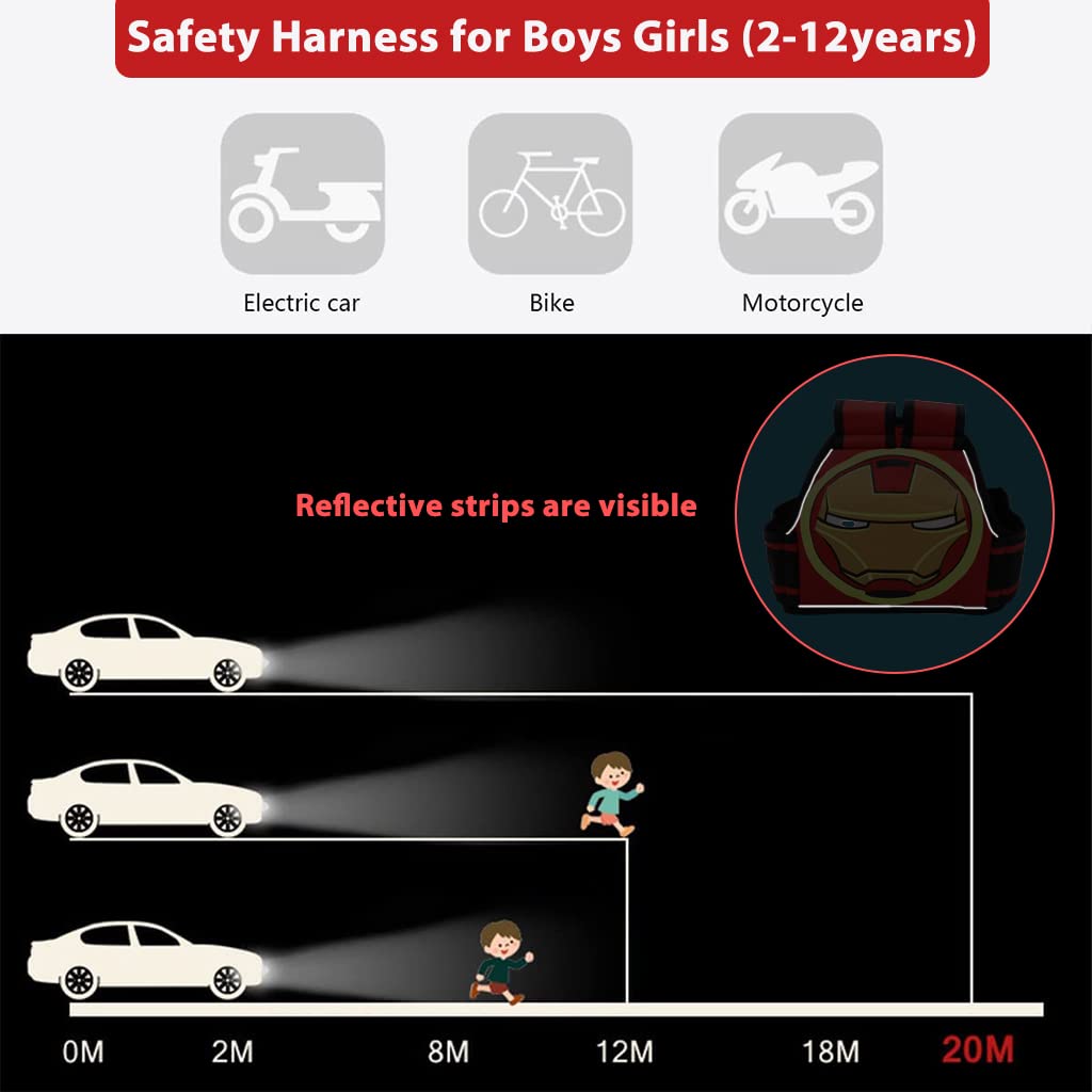 Venzina Safety Harness Belt for Kids Motorcycle Rides with 4 Strap Buckle and Reflective Strips | Adjustable Fit 90 165cm