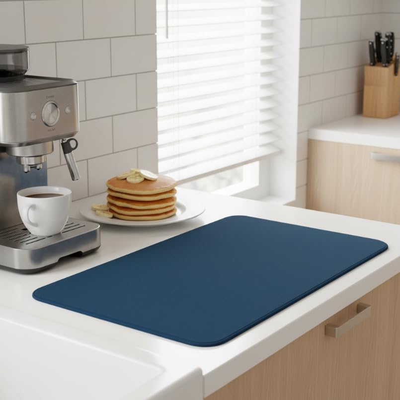 ZIBUYU Dish Drying Mat for Kitchen Counter with Non Slip Reversible Design 16x18 in | Super Absorbent Microfiber Quick Dry Pad