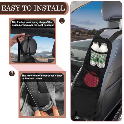 STHIRA® 4PCS Car Seat Side Organizer Hanging Bag Multi-Pocket Storage with Multifunctional Mesh Net Can Hold Mobile Phone Wallet Glasses Suitable for SUV