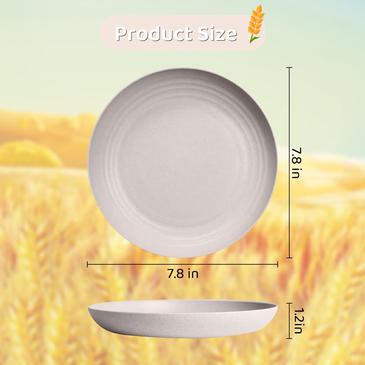 Supvox® Set of 4 Earth-Friendly Round Dinner Plates - 9.8inch Lightweight Wheat Straw Plates, Dishwasher & Microwave Safe Dinner Plates, Perfect for Daily Use, Picnics & Parties